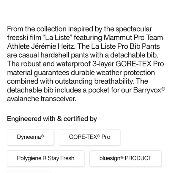 Mammut La Liste Pro HS Bib Ski Pants, Size 38 - Picture 7 of 16